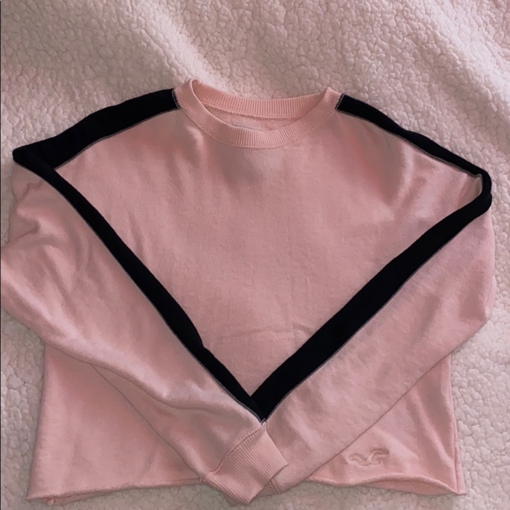 Hollister crew crop top(black stripes down sleeve)